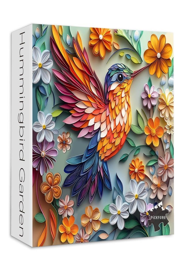 PICKFORU Hummingbird 1000 Piece Puzzle for Adults, PICKFORU Bird Flower Jigsaw Puzzle 1000 Pieces, Quilling Paper Cut Art Puzzles, Challenging Floral Garden Puzzle as Wall Decor - Image 1